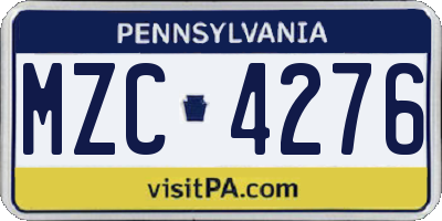 PA license plate MZC4276