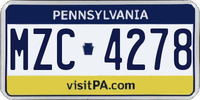 PA license plate MZC4278