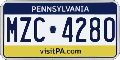 PA license plate MZC4280