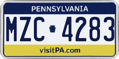 PA license plate MZC4283