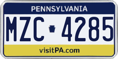 PA license plate MZC4285