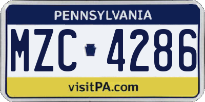 PA license plate MZC4286