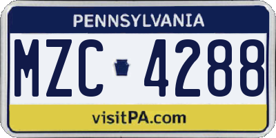 PA license plate MZC4288