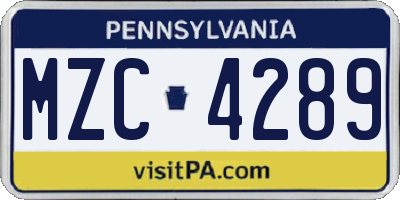 PA license plate MZC4289