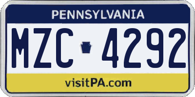 PA license plate MZC4292