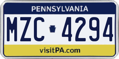 PA license plate MZC4294