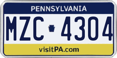PA license plate MZC4304