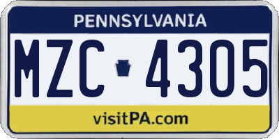 PA license plate MZC4305