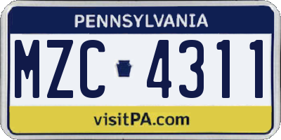 PA license plate MZC4311