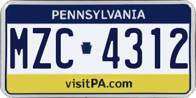 PA license plate MZC4312