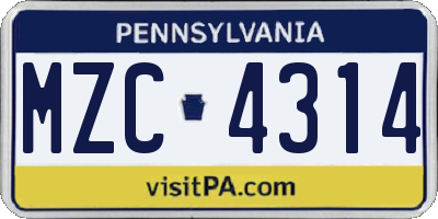 PA license plate MZC4314