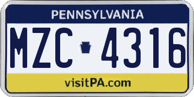 PA license plate MZC4316