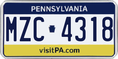 PA license plate MZC4318