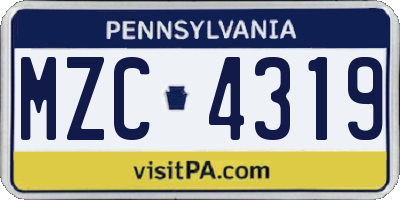 PA license plate MZC4319