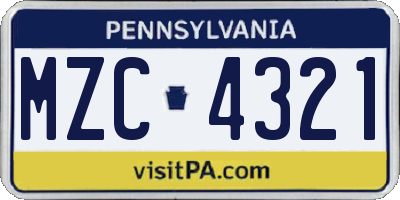 PA license plate MZC4321