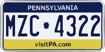 PA license plate MZC4322