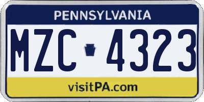 PA license plate MZC4323