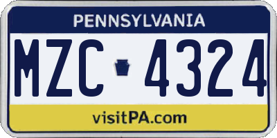 PA license plate MZC4324