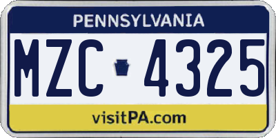 PA license plate MZC4325