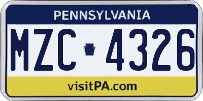 PA license plate MZC4326