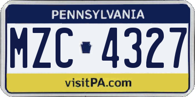 PA license plate MZC4327
