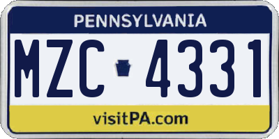 PA license plate MZC4331
