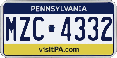 PA license plate MZC4332