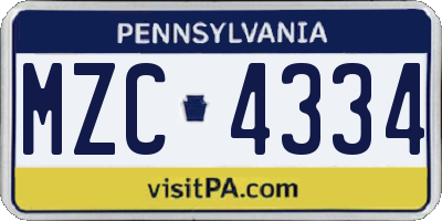 PA license plate MZC4334
