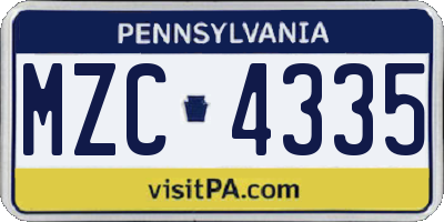 PA license plate MZC4335