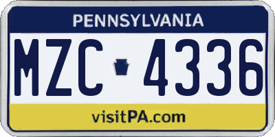 PA license plate MZC4336