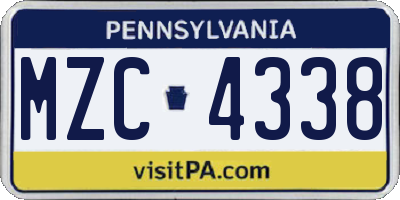 PA license plate MZC4338