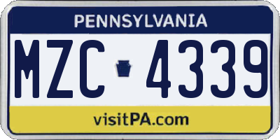 PA license plate MZC4339