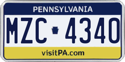 PA license plate MZC4340