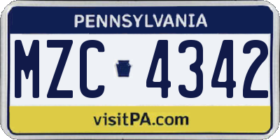 PA license plate MZC4342