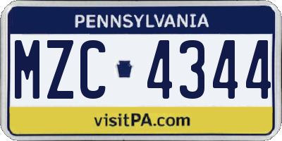 PA license plate MZC4344