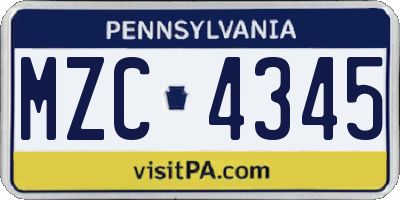 PA license plate MZC4345