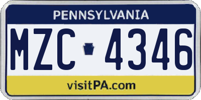 PA license plate MZC4346