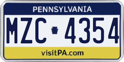 PA license plate MZC4354