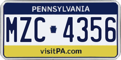 PA license plate MZC4356