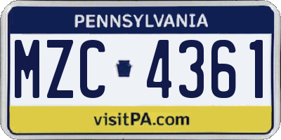 PA license plate MZC4361