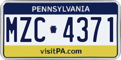 PA license plate MZC4371