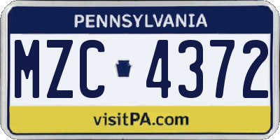 PA license plate MZC4372
