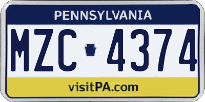 PA license plate MZC4374