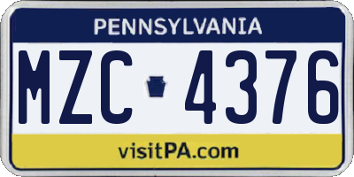 PA license plate MZC4376