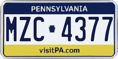 PA license plate MZC4377