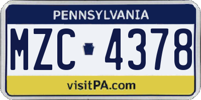 PA license plate MZC4378