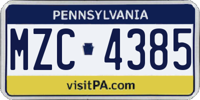 PA license plate MZC4385
