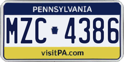 PA license plate MZC4386