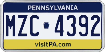 PA license plate MZC4392