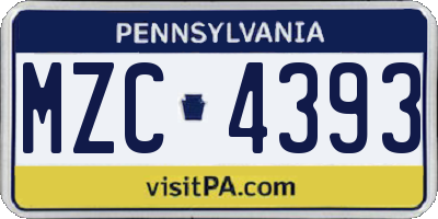PA license plate MZC4393